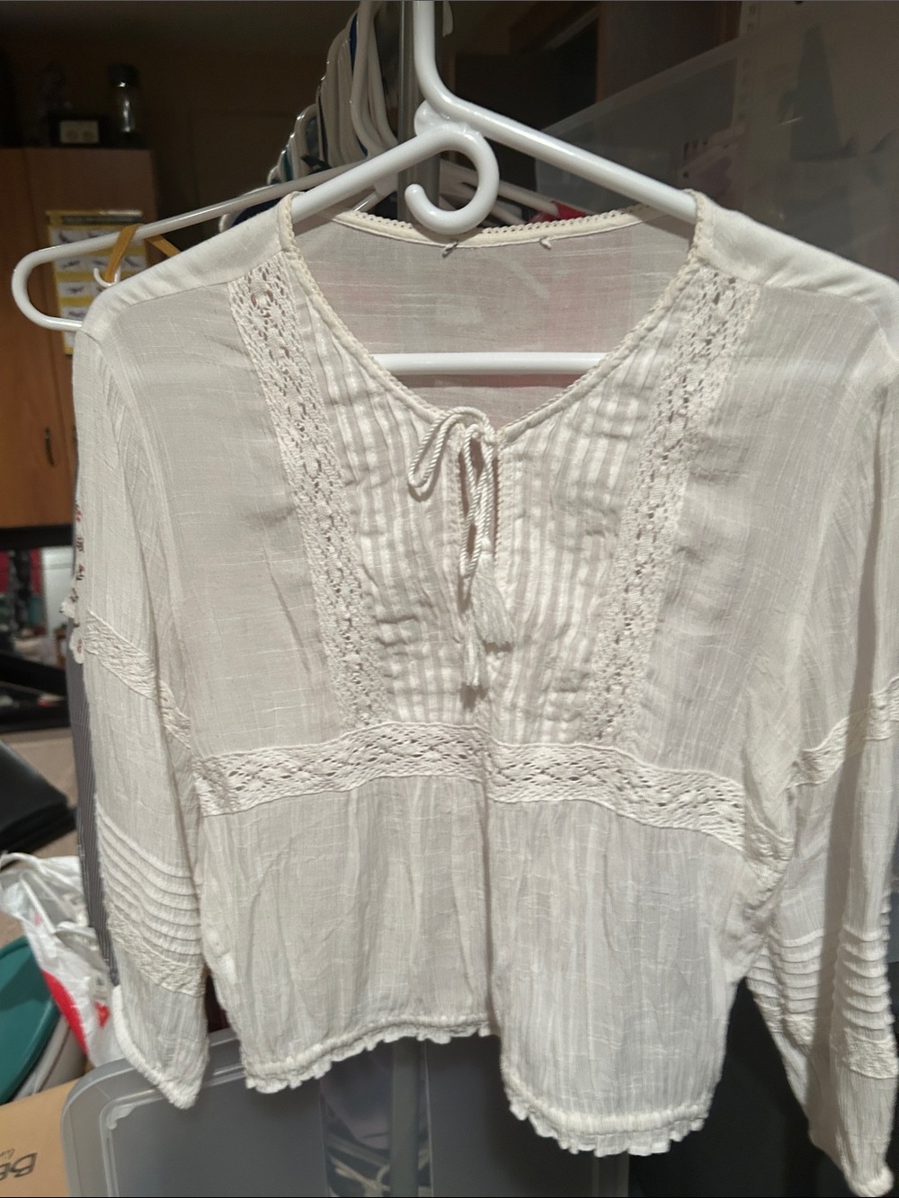 White Ruffled Blouse - Lightweight Textured Top